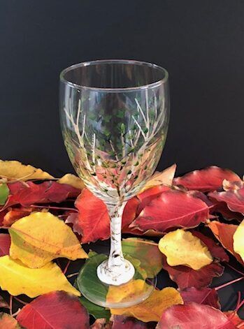 Hand painted summer Colorado wine glass aspen trees