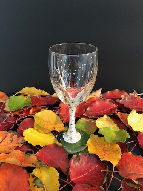 Winter hand painted aspen wine glass