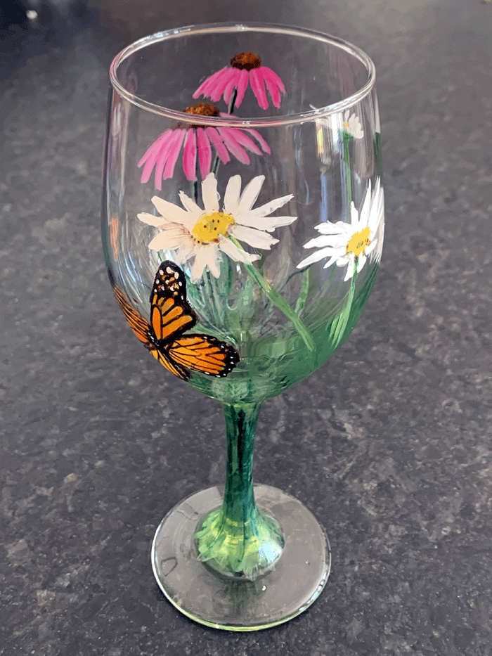 hand painted wine wildflower and butterfly