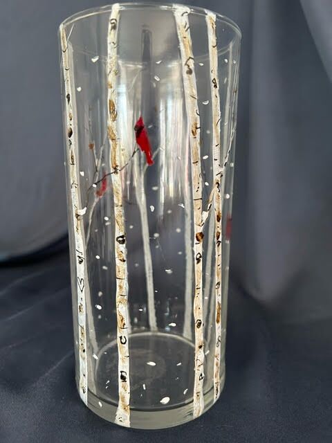 aspen trees in winter hand-painted vase