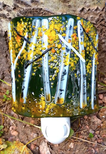 Green glass nightlight aspen trees