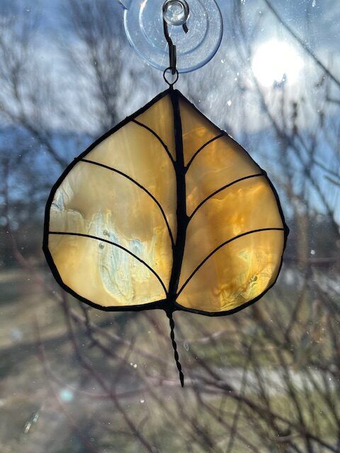 Stained Glass gold color aspen leaf Christmas Ornament