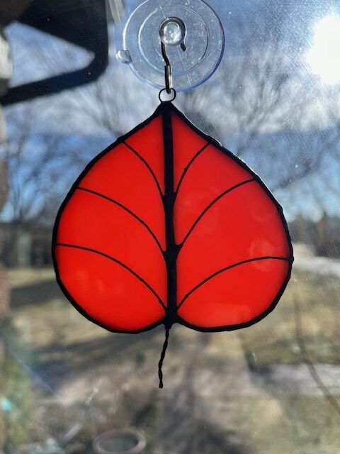 Red aspen Christmas Ornament aspen leaf stained glass